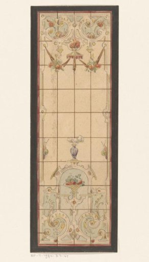 Design for a stained-glass window with flowers, fruits, and snails