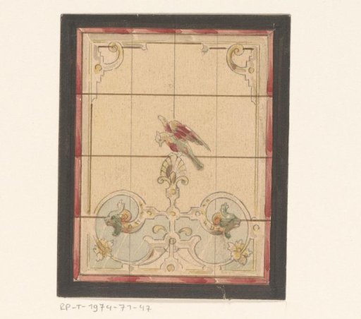 Design for a stained-glass window with two birds