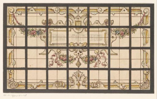 Design for a stained-glass window with a cartouche and garlands