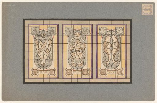 Design for a stained-glass window with the themes of game, fruit and fish
