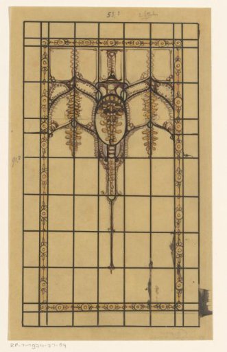 Design for a stained-glass window with floral ornaments