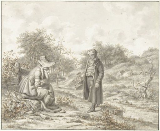Hilly Landscape with a Seated Woman and a Standing Man with a Basket