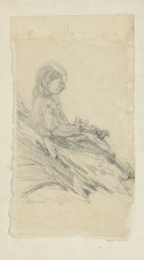 Seated girl, in profile to the right