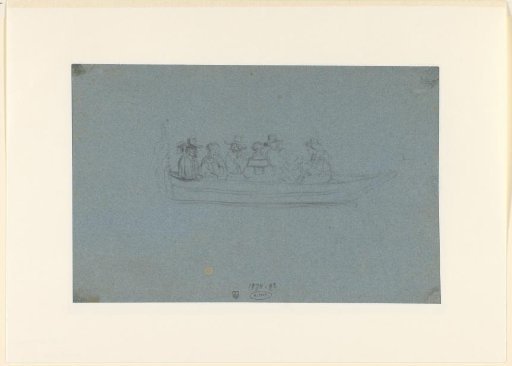 Several men and women in a small boat