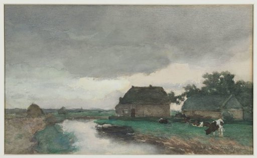 Farmhouse with Barn Along a Canal