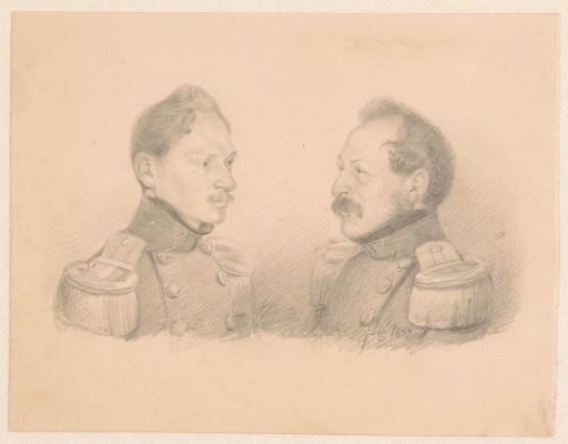 Portrait of two soldiers on a sheet