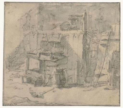 Old household goods on a small courtyard or yard