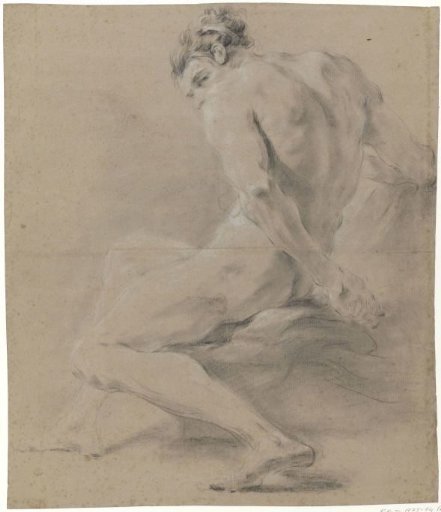 Seated male nude, head supported by the right hand