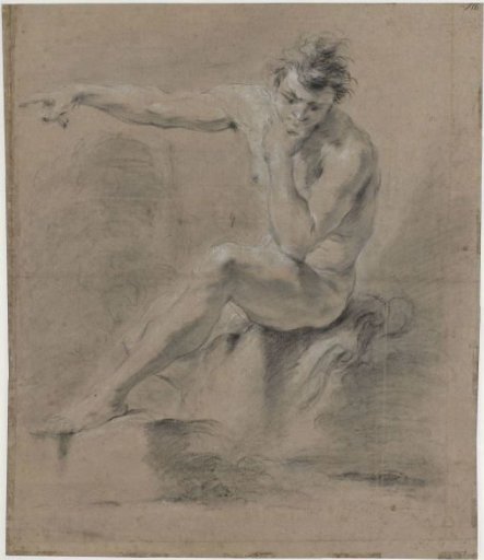 Seated male nude, facing left, arms behind back