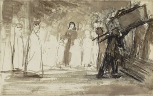 Funeral Service Where a Coffin is Carried Past Onlookers