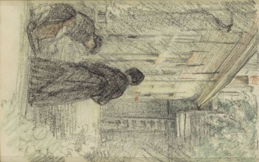 Two Women on a Courtyard Between Houses