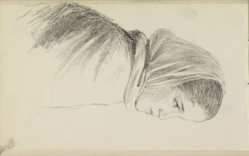 Young Woman with a Shawl Around Her Head, in Profile to the Right