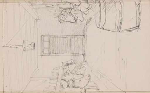 Interior of a stable with two rows of cows
