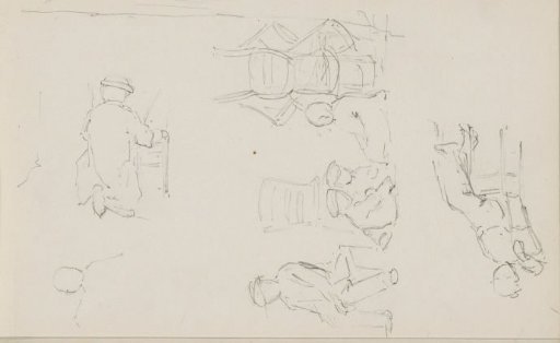 Study sheet, among others with children playing on the floor and stacked chairs