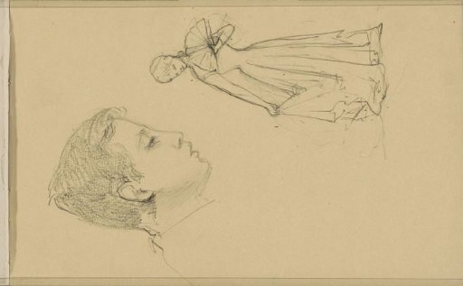 Boy's Head and a Standing Woman with a Fan