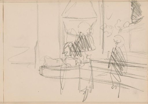 Two figures at a staircase, presumably in a church