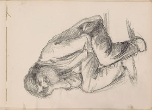 Seated man with head resting in the right hand