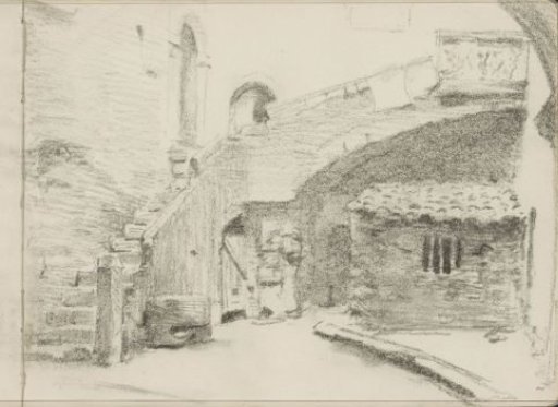 Courtyard with a barn and stone staircase
