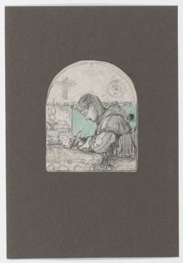 Design for illustration (fol. 1): Van den Vos Reinaerde; The writer Willem