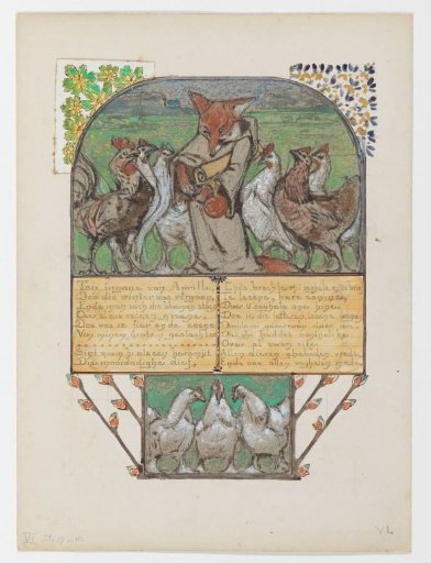 Reynard with a letter before Canteclaer and his family