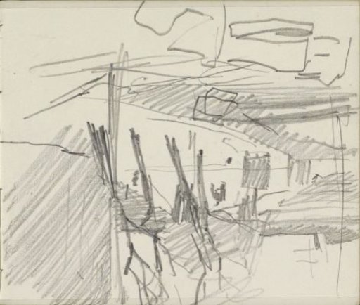 Landscape with trees and buildings