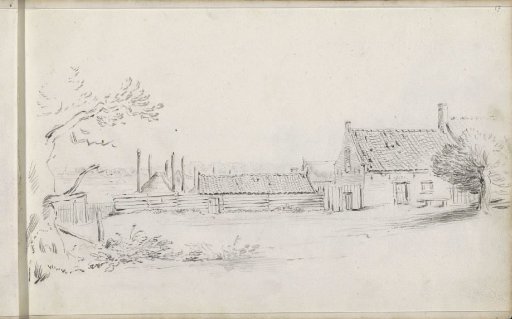 Farmhouse with barns and a haystack