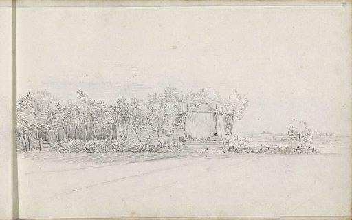 Landscape with a haystack near a farmhouse