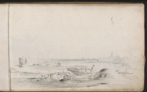 Landscape with a haystack and a man by a boat