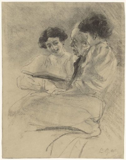 Portrait of A. Grandmont with a Book and Two Women