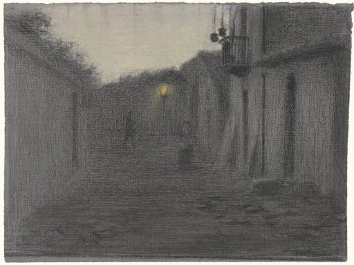 Alley with a Lantern in the Twilight