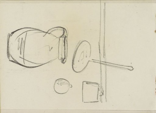Table, among other things with a jug and spoon