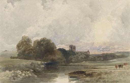 Evening landscape with the ruins of Kirkstall Abbey, Yorkshire