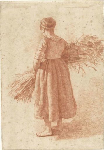 Standing woman with a bundle of grain