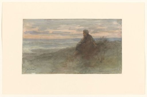 Seated woman on a dune by the sea