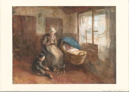 Interior with a Woman by a Cradle and a Little Boy on the Floor