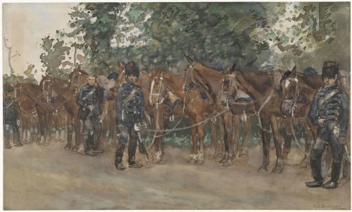 Hussars Standing Beside Their Horses by the Roadside