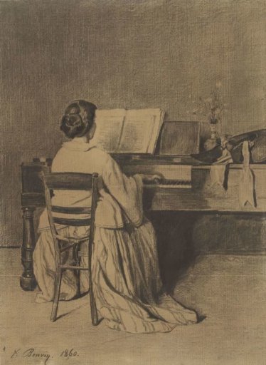 Woman at the piano, seen from behind