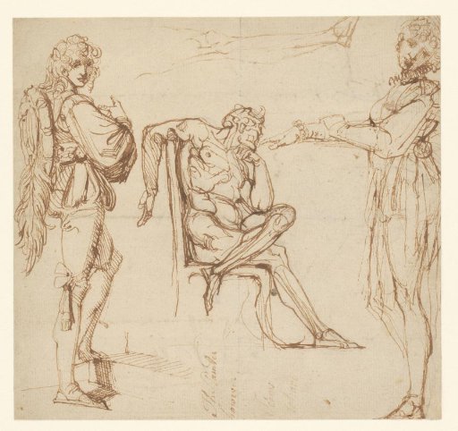 Studies of Two Standing Figures, a Sitting Man and a Leg