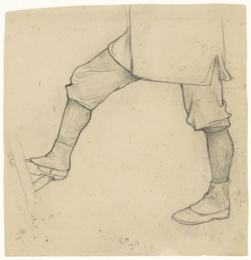 Legs of a man climbing a ladder