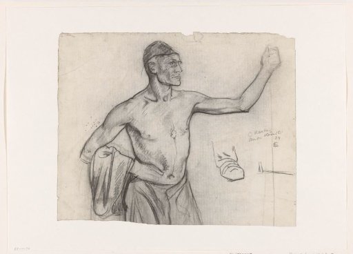 Standing man with bare upper body, half-length