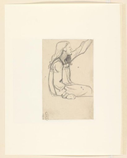 Seated girl with raised left arm