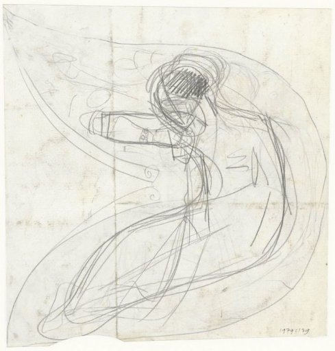 Sketch of a seated figure in a semicircular shape