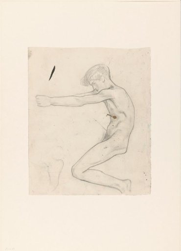 Sitting naked boy with arms stretched forward