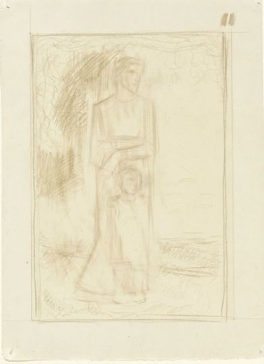 Standing woman and child in a landscape