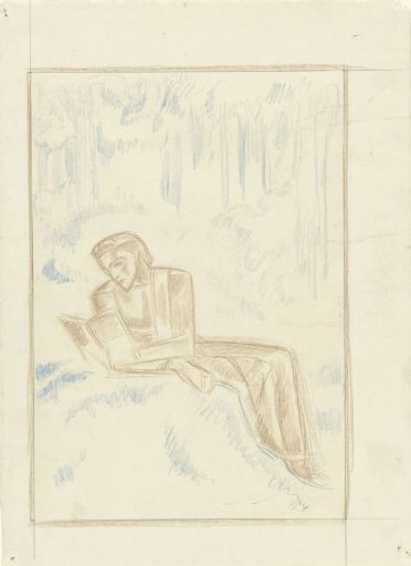 Reading woman in a forest landscape