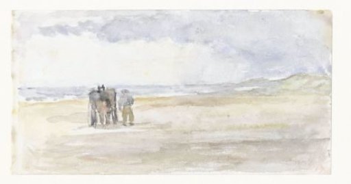 Man with horse and cart on the beach