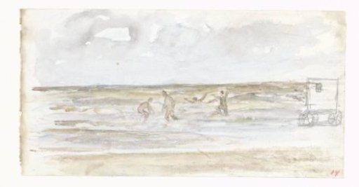 Bathers in the sea and a beach carriage