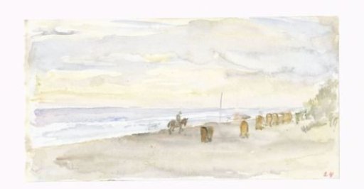 Beach view with rider and deck chairs