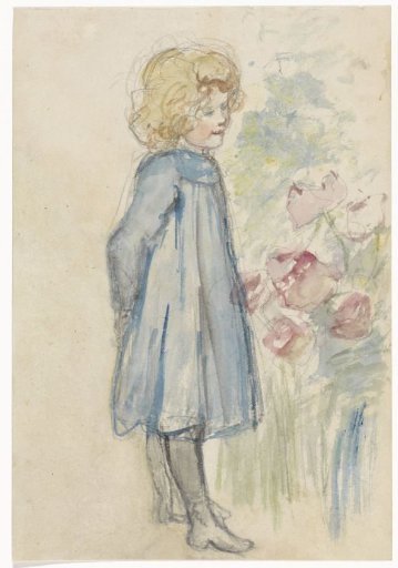 Standing girl by a flower bed