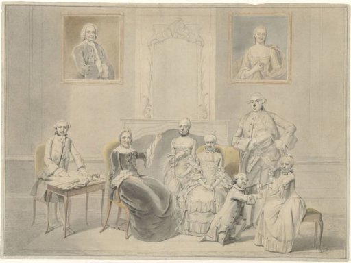 The children of Pieter Cornelis Hasselaer and Clara Wendela Sautijn, whose portraits hang on the wall, with their grandmother Wendela Eleonora Reael
